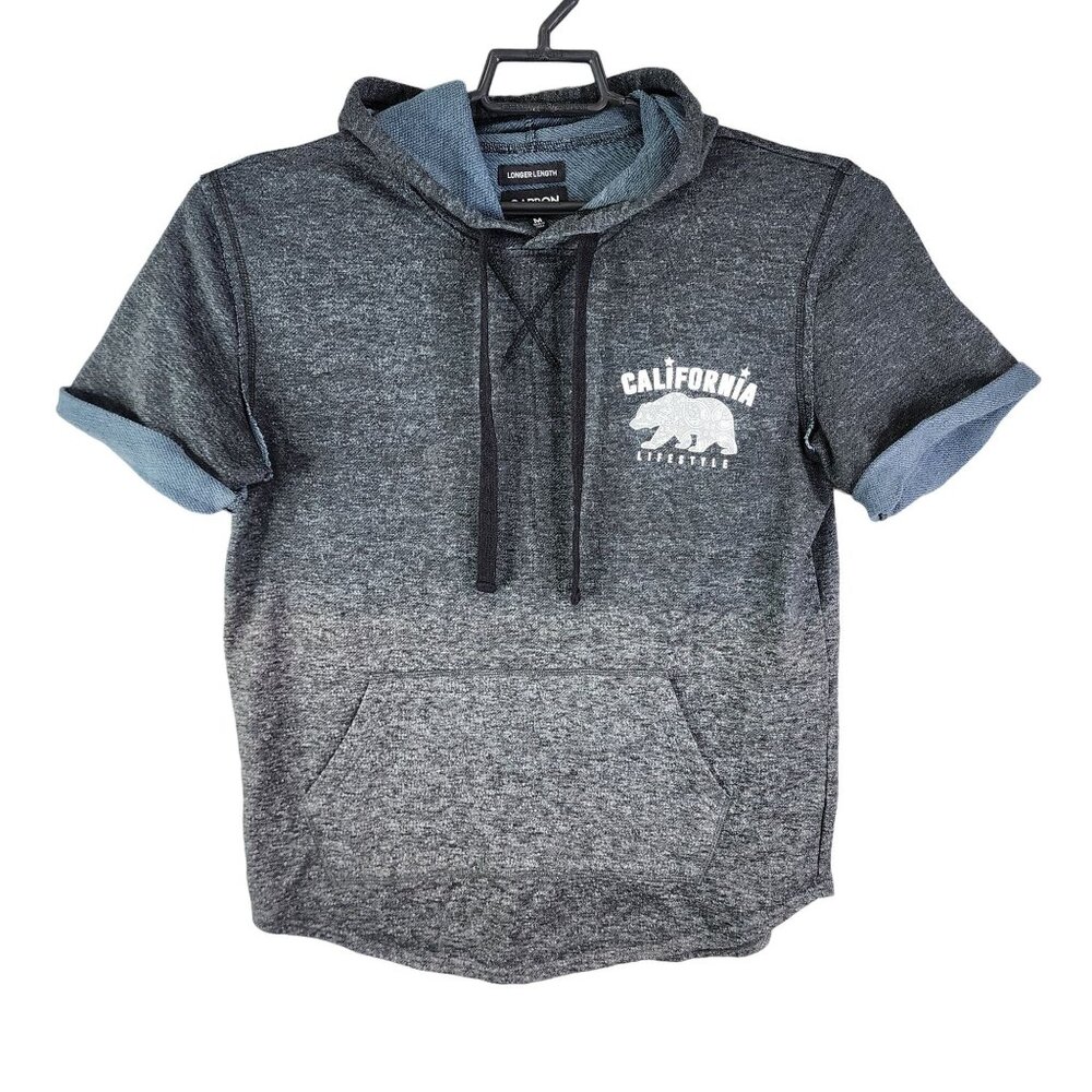 Men's Carbon Longer Length California Hoodie Sweatshirt Grey & Blue Ombre Size M